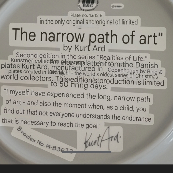 B&G Kurt Ard Collector Plates BING & GRONDAHL Moments Of Truth numbered 1984 - Picture 4 of 4